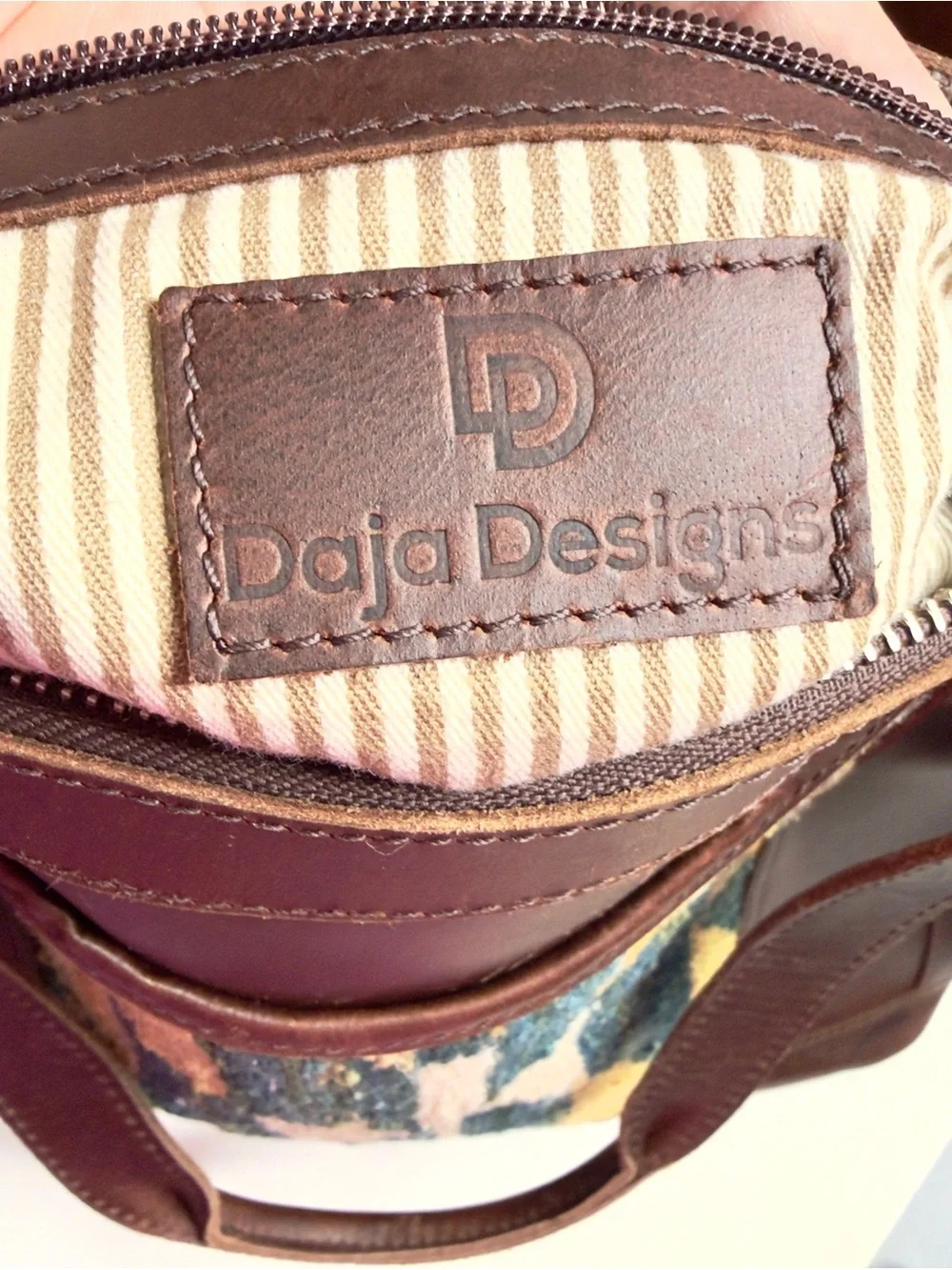 Western Look Convertible Brown Leather Tote with cross stitch Geo. Front Tote